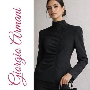 GIORGIO ARMANI VTG Black Asym Mandarin Collar Jacket Ruched Blazer 40 IT / 4 US
